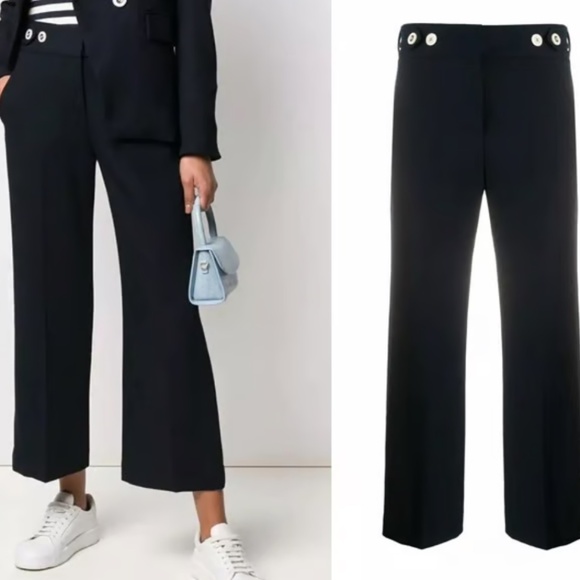 Veronica Beard Aubrie Trousers Cropped Straight Leg Wide Pants Navy Blue Size 12 - Picture 3 of 10